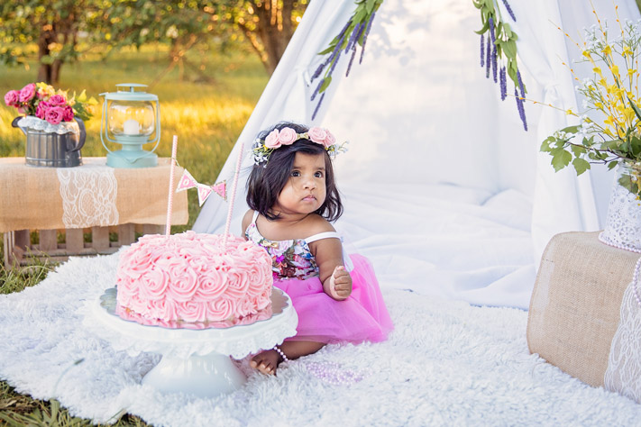 The Sweetest Baby Girl  First Birthday Cake Smash in Charlotte Area